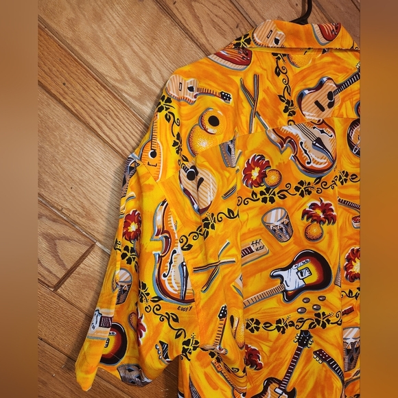 Box Office Island orange Hawaiian musical instrument button down large men Shirt - Picture 7 of 9